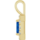 14K Gold Emerald Natural Blue Sapphire Halo-Style Necklace or Pendant - Yellow Gold - view 3