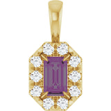 14K Gold Emerald Lab-Grown Alexandrite Halo-Style Necklace or Pendant - Yellow Gold