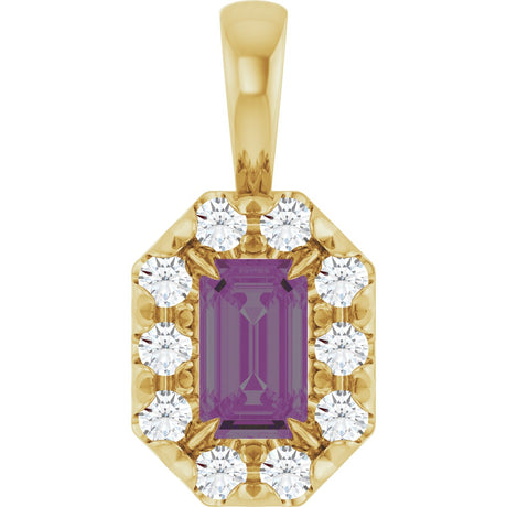 14K Gold Emerald Lab-Grown Alexandrite Halo-Style Necklace or Pendant - Yellow Gold
