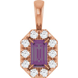 14K Gold Emerald Lab-Grown Alexandrite Halo-Style Necklace or Pendant - Rose Gold