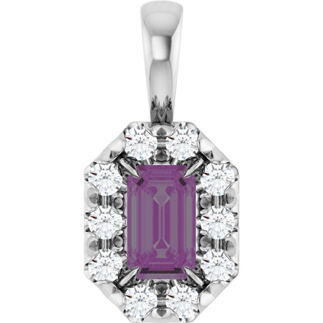 Platinum Emerald Lab-Grown Alexandrite Halo-Style Necklace or Pendant