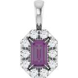 14K Gold Emerald Lab-Grown Alexandrite Halo-Style Necklace or Pendant - White Gold