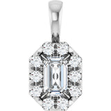 Platinum Emerald Natural White Sapphire Halo-Style Necklace or Pendant