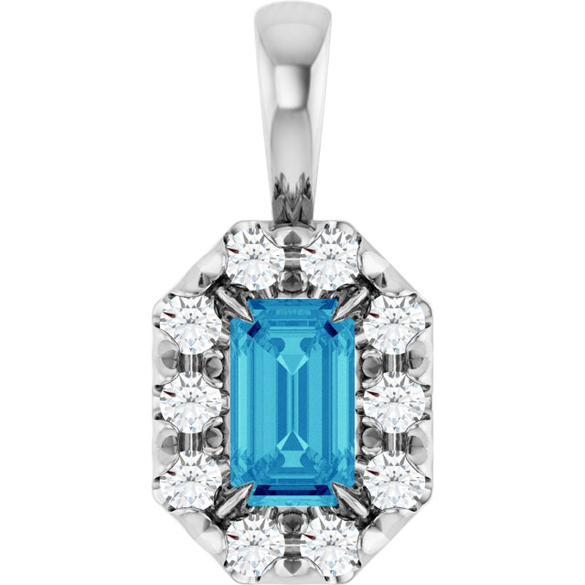 Platinum Emerald Natural Blue Zircon Halo-Style Necklace or Pendant