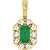 14K Gold Emerald Natural Emerald Halo-Style Necklace or Pendant - Yellow Gold