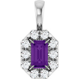 14K Gold Emerald Natural Amethyst Halo-Style Necklace or Pendant - White Gold