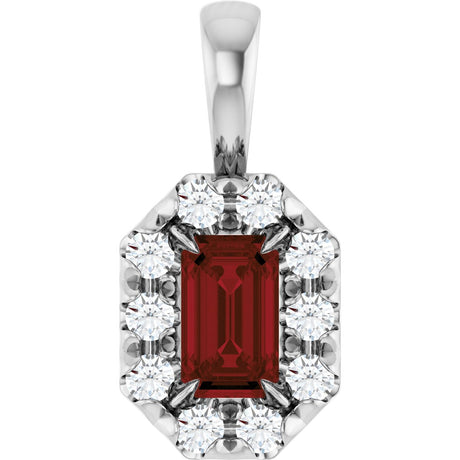 Platinum Emerald Natural Mozambique Garnet Halo-Style Necklace or Pendant