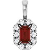 14K Gold Emerald Natural Mozambique Garnet Halo-Style Necklace or Pendant - White Gold