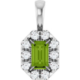 Platinum Emerald Natural Peridot Halo-Style Necklace or Pendant