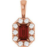 14K Gold Emerald Natural Mozambique Garnet Halo-Style Necklace or Pendant - Rose Gold