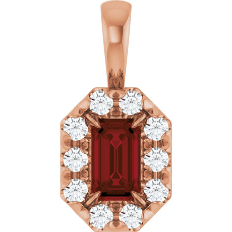 14K Gold Emerald Natural Mozambique Garnet Halo-Style Necklace or Pendant - Rose Gold