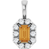 14K Gold Emerald Natural Citrine Halo-Style Necklace or Pendant - White Gold