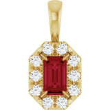 14K Gold Emerald Natural Ruby Halo-Style Necklace or Pendant - Yellow Gold