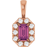 14K Gold Emerald Natural Pink Tourmaline Halo-Style Necklace or Pendant - Rose Gold