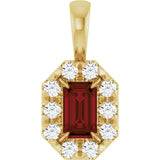 14K Gold Emerald Natural Mozambique Garnet Halo-Style Necklace or Pendant - Yellow Gold