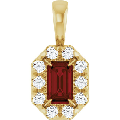 14K Gold Emerald Natural Mozambique Garnet Halo-Style Necklace or Pendant - Yellow Gold