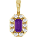 14K Gold Emerald Natural Amethyst Halo-Style Necklace or Pendant - Yellow Gold