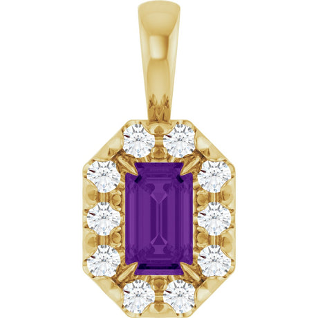 14K Gold Emerald Natural Amethyst Halo-Style Necklace or Pendant - Yellow Gold