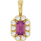 14K Gold Emerald Natural Pink Tourmaline Halo-Style Necklace or Pendant - Yellow Gold