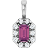 14K Gold Emerald Natural Pink Tourmaline Halo-Style Necklace or Pendant - White Gold