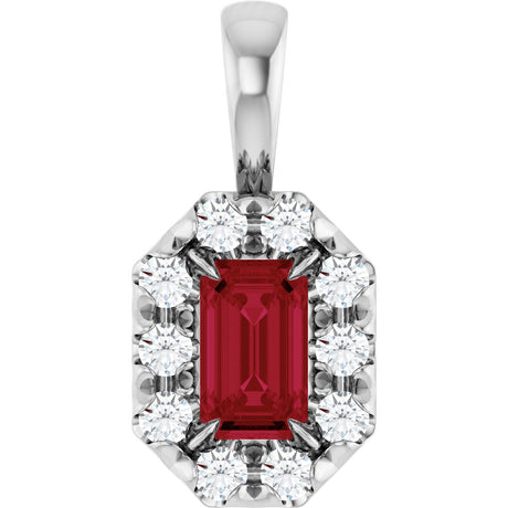 14K Gold Emerald Natural Ruby Halo-Style Necklace or Pendant - White Gold