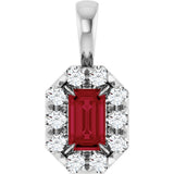 Platinum Emerald Lab-Grown Ruby Halo-Style Necklace or Pendant