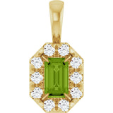14K Gold Emerald Natural Peridot Halo-Style Necklace or Pendant - Yellow Gold