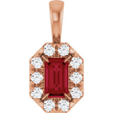 14K Gold Emerald Lab-Grown Ruby Halo-Style Necklace or Pendant - Rose Gold
