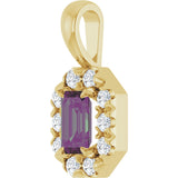 14K Gold Emerald Lab-Grown Alexandrite Halo-Style Necklace or Pendant - Yellow Gold - view 2