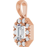 14K Gold Emerald Natural White Sapphire Halo-Style Necklace or Pendant - Rose Gold - view 2