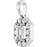 14K Gold Emerald Natural White Sapphire Halo-Style Necklace or Pendant - White Gold - view 2
