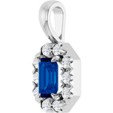 Platinum Emerald Lab-Grown Blue Sapphire Halo-Style Necklace or Pendant - view 2