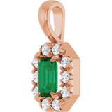 14K Gold Emerald Lab-Grown Emerald Halo-Style Necklace or Pendant - Rose Gold - view 2