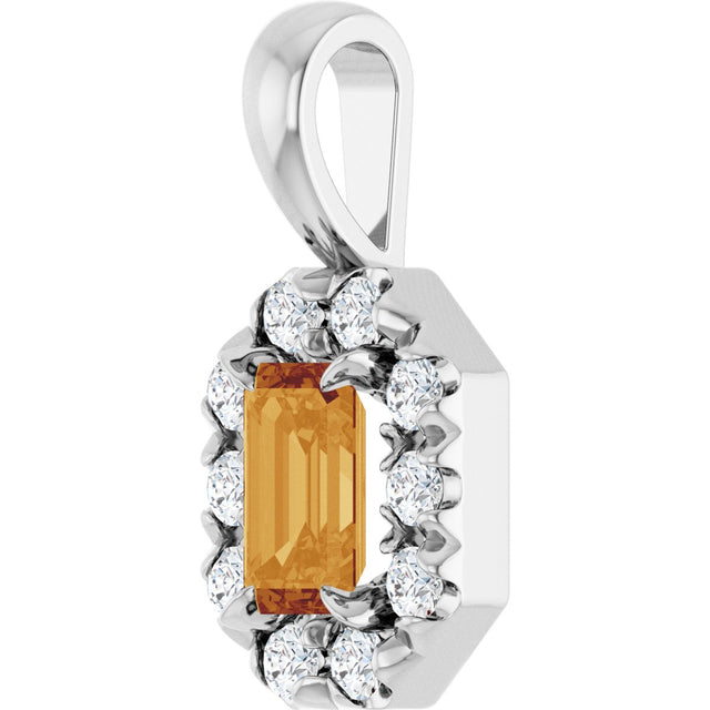Platinum Emerald Natural Citrine Halo-Style Necklace or Pendant - view 2