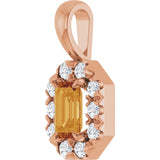 14K Gold Emerald Natural Citrine Halo-Style Necklace or Pendant - Rose Gold - view 2