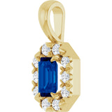 14K Gold Emerald Natural Blue Sapphire Halo-Style Necklace or Pendant - Yellow Gold - view 2