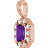 14K Gold Emerald Natural Amethyst Halo-Style Necklace or Pendant - Rose Gold - view 2