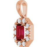 14K Gold Emerald Natural Ruby Halo-Style Necklace or Pendant - Rose Gold - view 2