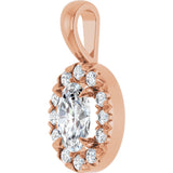 14K Gold Emerald Natural White Sapphire Halo-Style Necklace or Pendant - Rose Gold - view 2
