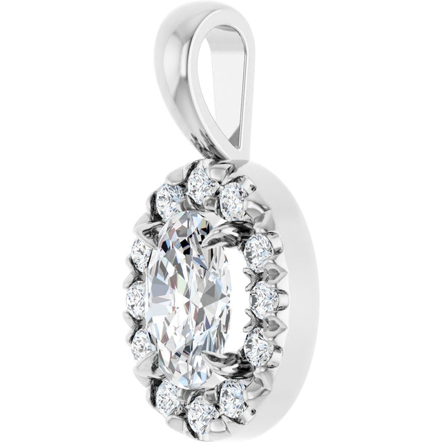 14K Gold Emerald Natural White Sapphire Halo-Style Necklace or Pendant - White Gold - view 2