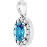 14K Gold Emerald Natural Blue Zircon Halo-Style Necklace or Pendant - White Gold - view 2