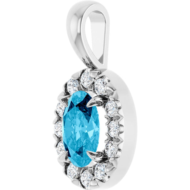 Platinum Emerald Natural Aquamarine Halo-Style Necklace or Pendant - view 2