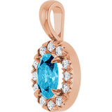14K Gold Emerald Natural Aquamarine Halo-Style Necklace or Pendant - Rose Gold - view 2