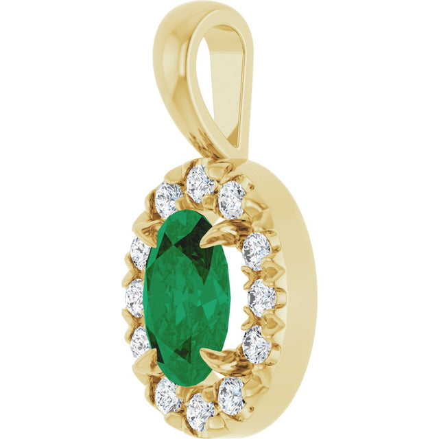 14K Gold Emerald Natural Emerald Halo-Style Necklace or Pendant - Yellow Gold - view 2