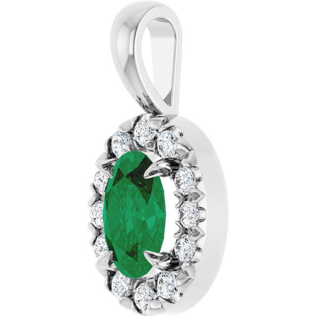 Platinum Emerald Lab-Grown Emerald Halo-Style Necklace or Pendant - view 2