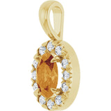14K Gold Emerald Natural Citrine Halo-Style Necklace or Pendant - Yellow Gold - view 2