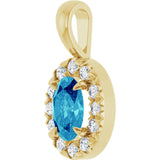 14K Gold Emerald Natural Blue Zircon Halo-Style Necklace or Pendant - Yellow Gold - view 2