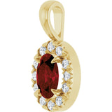 14K Gold Emerald Natural Mozambique Garnet Halo-Style Necklace or Pendant - Yellow Gold - view 2