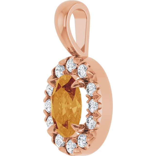14K Gold Emerald Natural Citrine Halo-Style Necklace or Pendant - Rose Gold - view 2