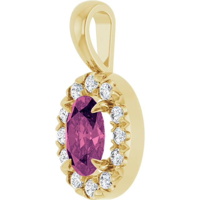 14K Gold Emerald Natural Pink Tourmaline Halo-Style Necklace or Pendant - Yellow Gold - view 2